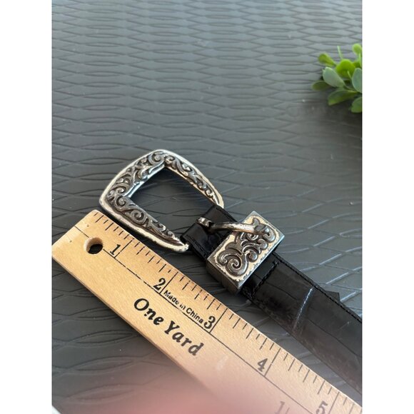 Brighton Embossed Black Leather Belt With Silver-Toned Scroll Buckle Women - Picture 5 of 13